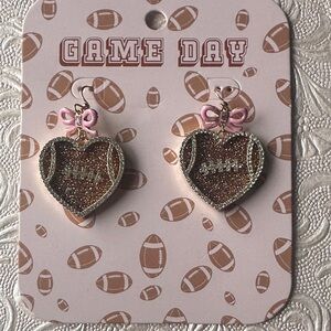 Heart-Shaped Pink Bow 🎀 Football 🏈 Glitter Dangle Earrings NWT